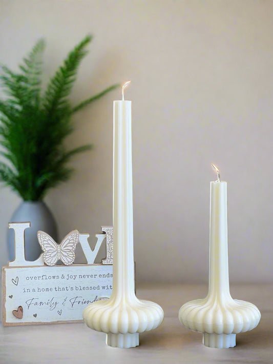 Unique Aesthetic Ribbed Taper Pillar Candle